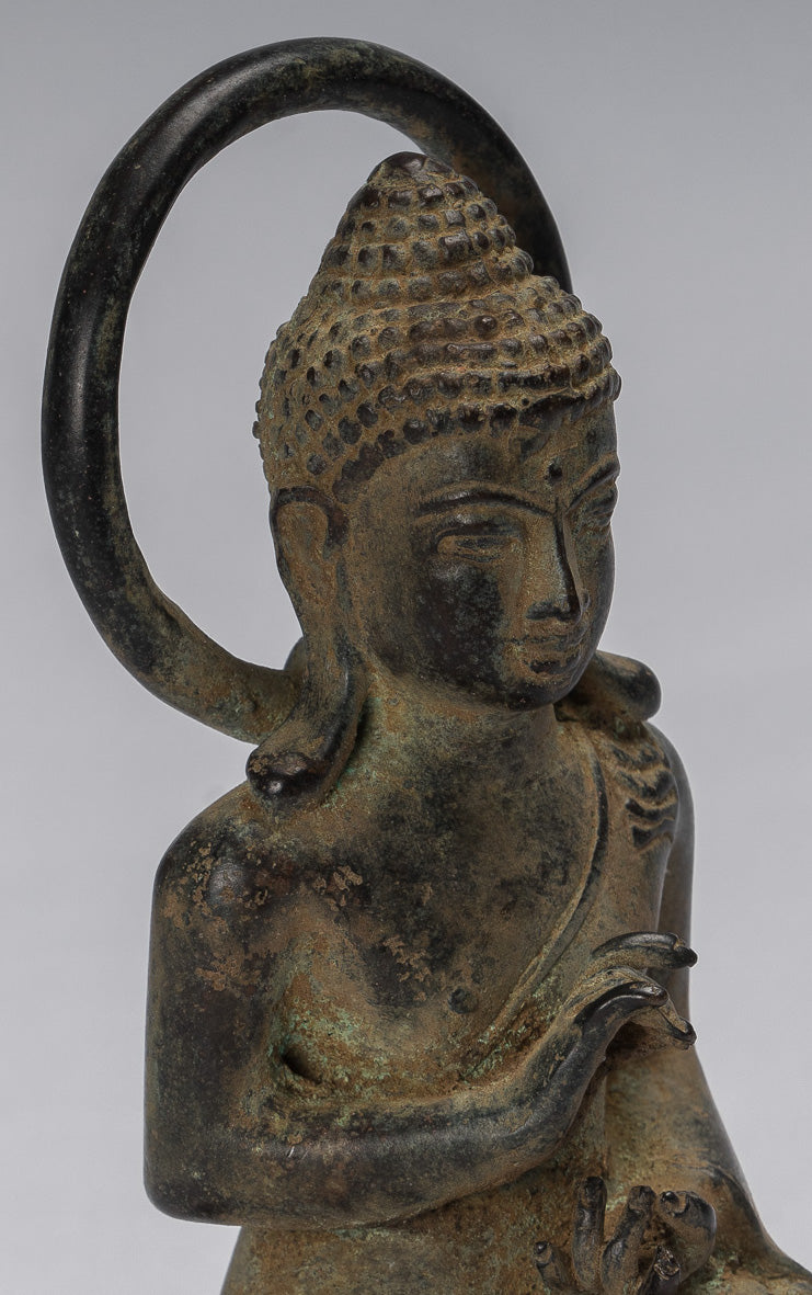 Estatua de Buda - Estilo indonesio antiguo de bronce sentado Javanese Buda - 16 cm/6 "
