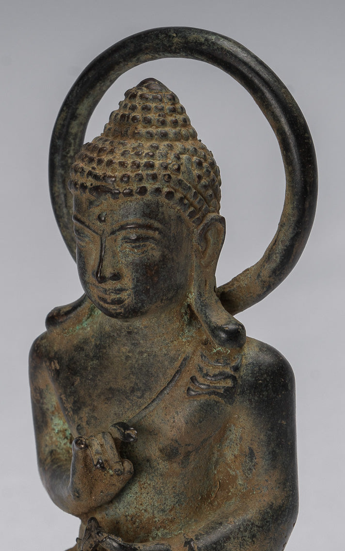 Estatua de Buda - Estilo indonesio antiguo de bronce sentado Javanese Buda - 16 cm/6 "