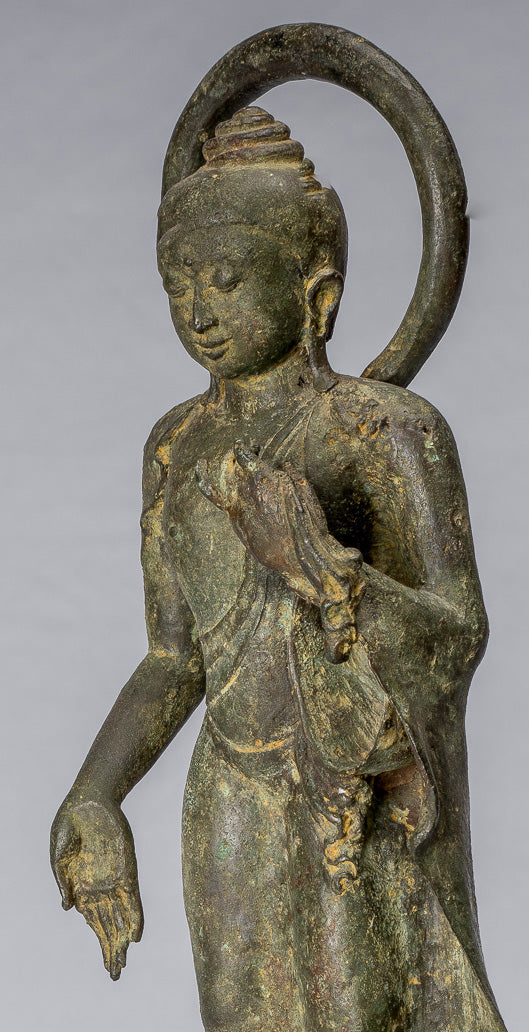 Buddha-Statue – Meisterwerk, antiker indonesischer Bronzestil, javanischer Amitabha-Buddha – 42 cm