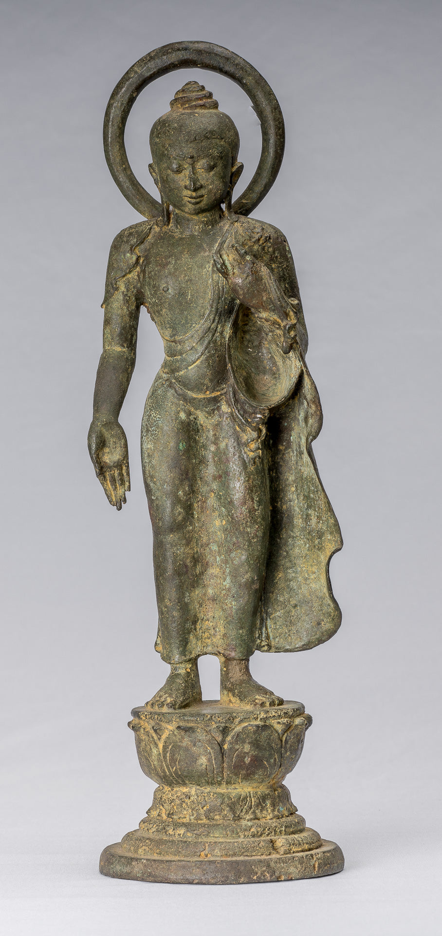 Buddha-Statue – Meisterwerk, antiker indonesischer Bronzestil, javanischer Amitabha-Buddha – 42 cm