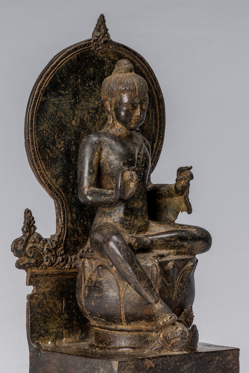 Estatua de Buda - Estilo indonesio antiguo de bronce sentado Javanese Buda - 28 cm/11 "