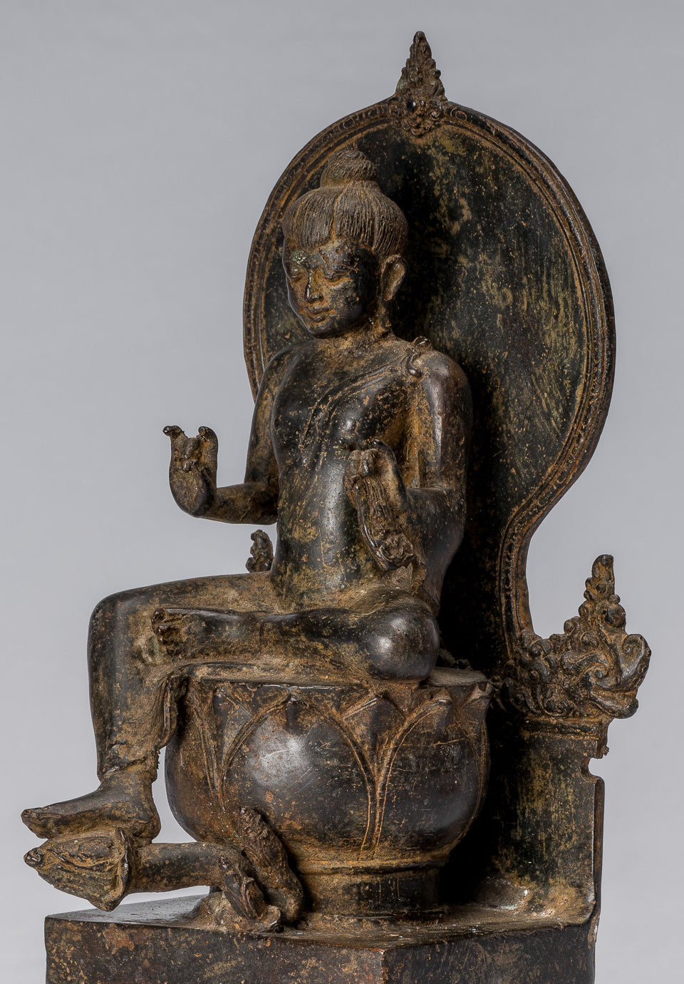 Estatua de Buda - Estilo indonesio antiguo de bronce sentado Javanese Buda - 28 cm/11 "