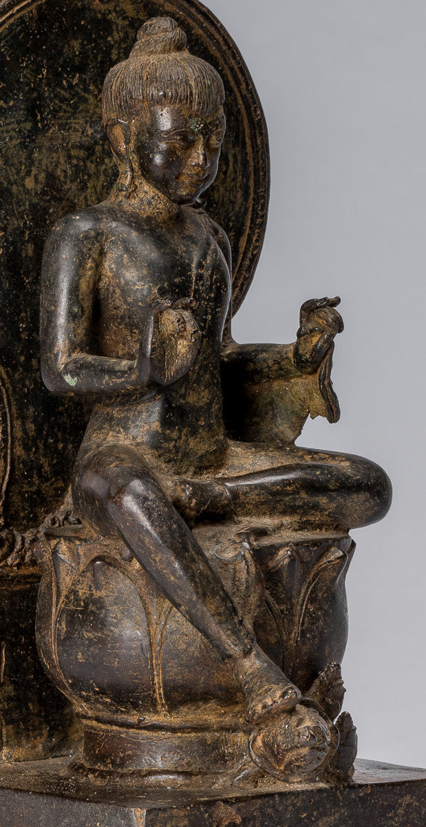 Estatua de Buda - Estilo indonesio antiguo de bronce sentado Javanese Buda - 28 cm/11 "