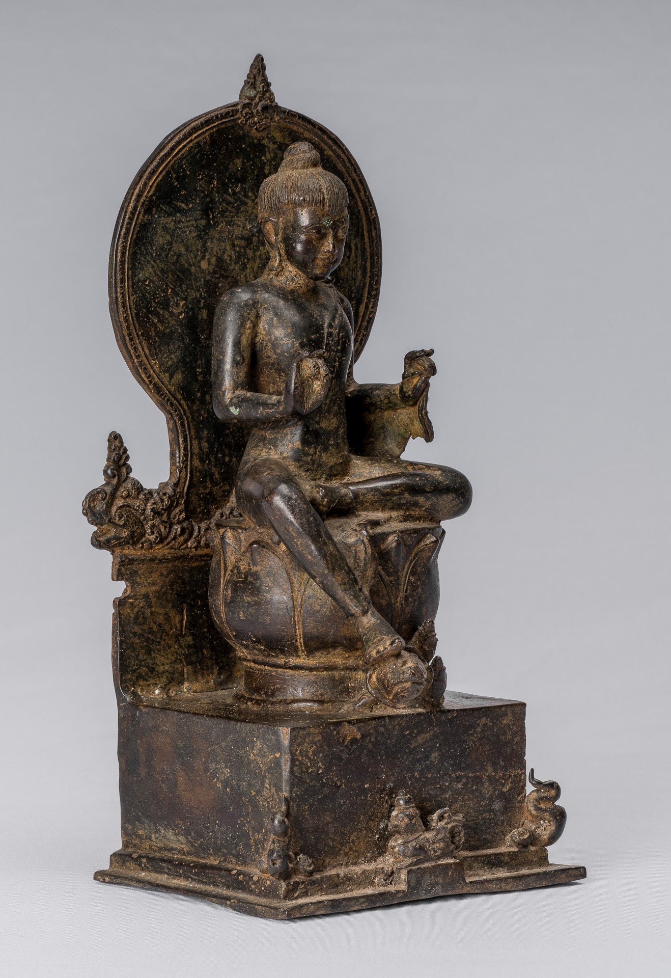Estatua de Buda - Estilo indonesio antiguo de bronce sentado Javanese Buda - 28 cm/11 "