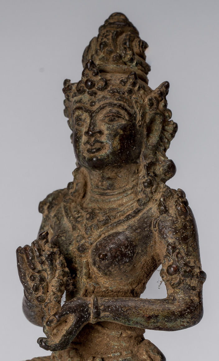 Statua di tara - antico stile java bronzo indonesiano devi tara statua - 8cm/3 "