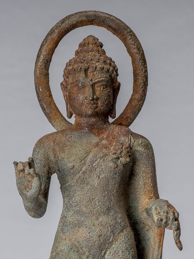 Statue de Bouddha – Bouddha d'enseignement javanais en bronze de style indonésien antique – 34 cm/14"