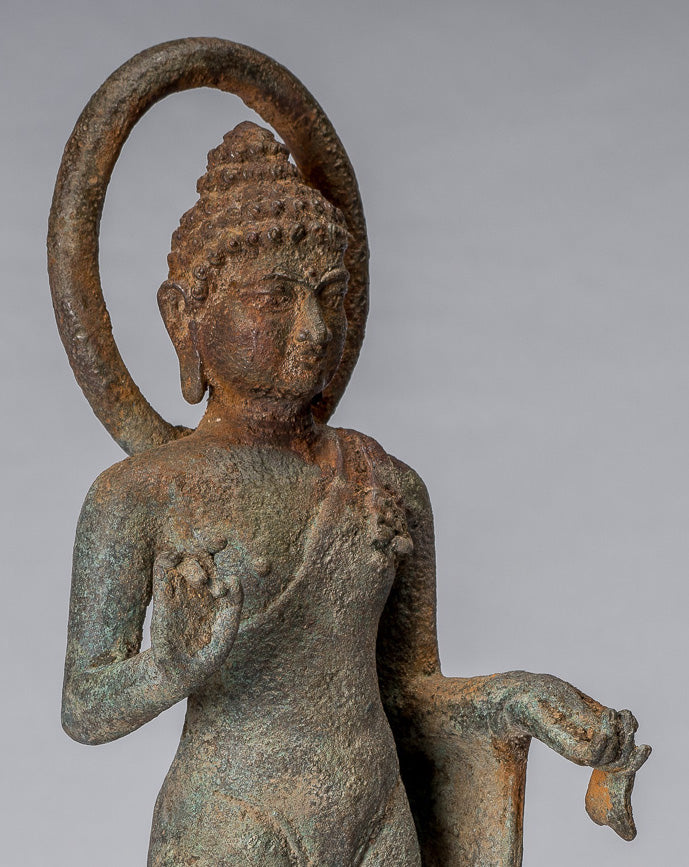 Statue de Bouddha – Bouddha d'enseignement javanais en bronze de style indonésien antique – 34 cm/14"