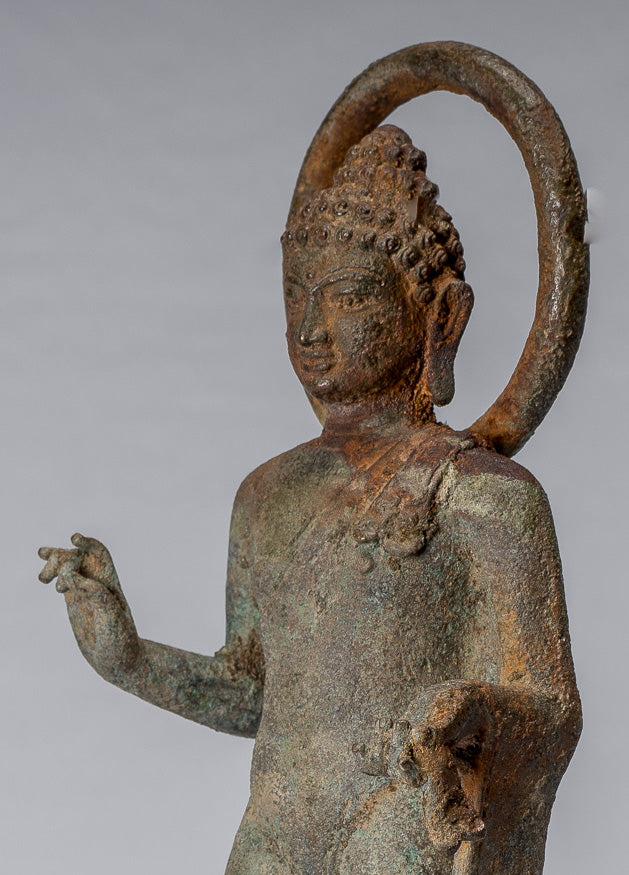 Statue de Bouddha – Bouddha d'enseignement javanais en bronze de style indonésien antique – 34 cm/14"