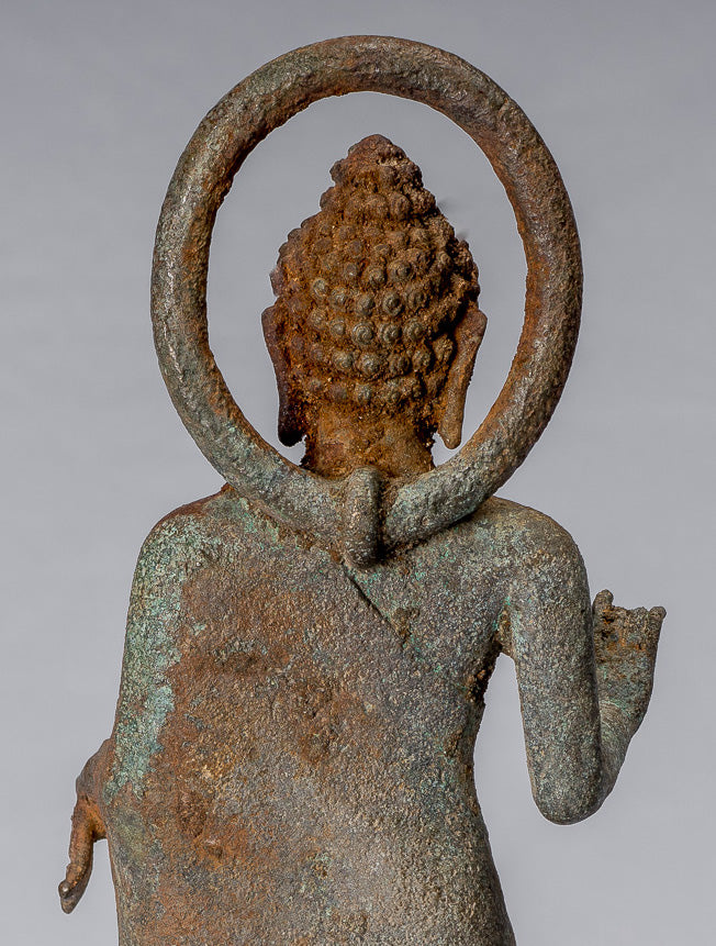 Statue de Bouddha – Bouddha d'enseignement javanais en bronze de style indonésien antique – 34 cm/14"