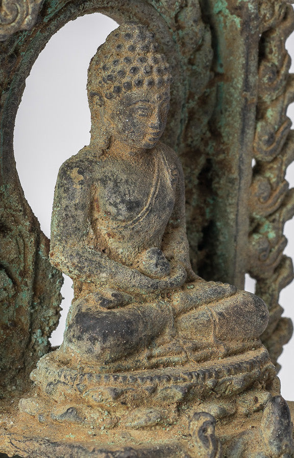 Statue di Buddha - Antique in stile indonesiano Bronzo Javanese Amitabha Buddha Statua - 13,5 cm/5 "