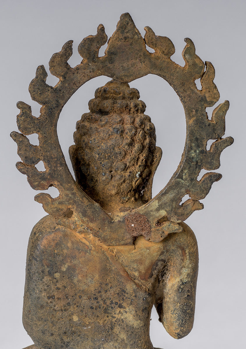 Estatua de Buda - Estilo indonesio antiguo de bronce asentado Javanese Buda - 19cm/8 "