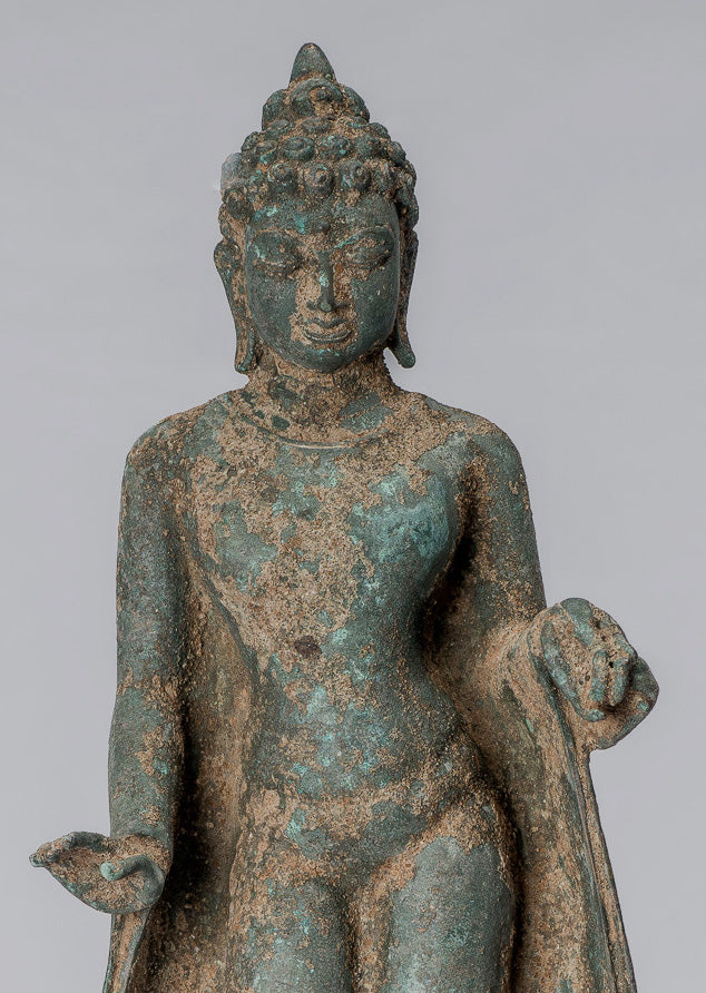 Statue de Bouddha – Bouddha d'enseignement javanais en bronze de style indonésien antique – 30 cm/12"