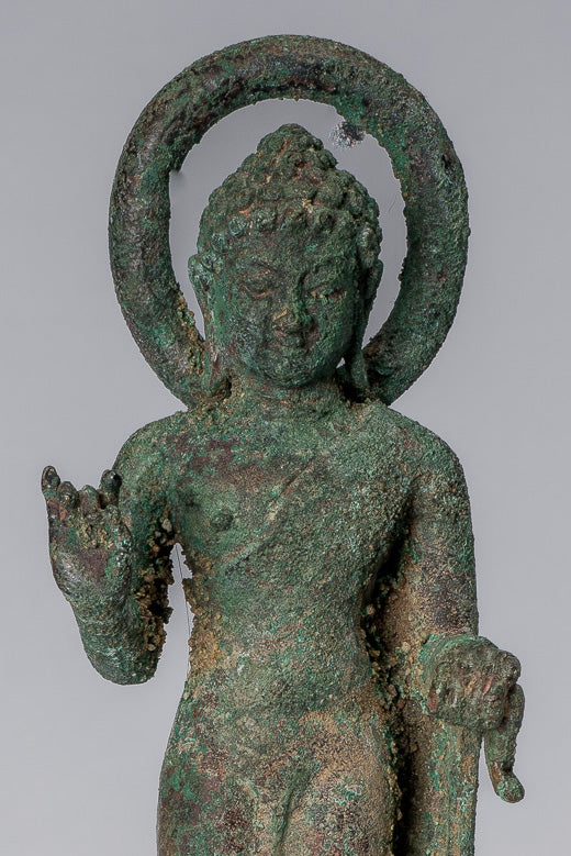 Statua del Buddha - Antique Insegnamento giavanese in bronzo in bronzo bronzo - 18 cm/7 "