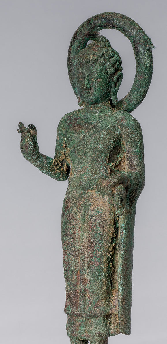 Statua del Buddha - Antique Insegnamento giavanese in bronzo in bronzo bronzo - 18 cm/7 "