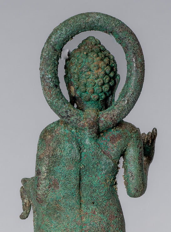 Statua del Buddha - Antique Insegnamento giavanese in bronzo in bronzo bronzo - 18 cm/7 "