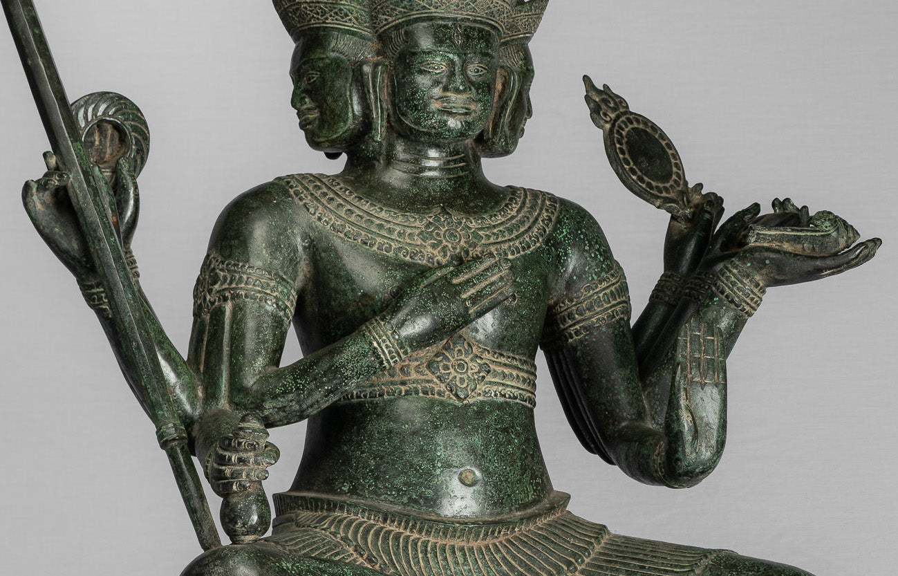 Statua Brahma - Antique Khmer Style Bronzo 8 braccio Bayon Brahma - Creazione di Dio indù - 76 cm/30 "