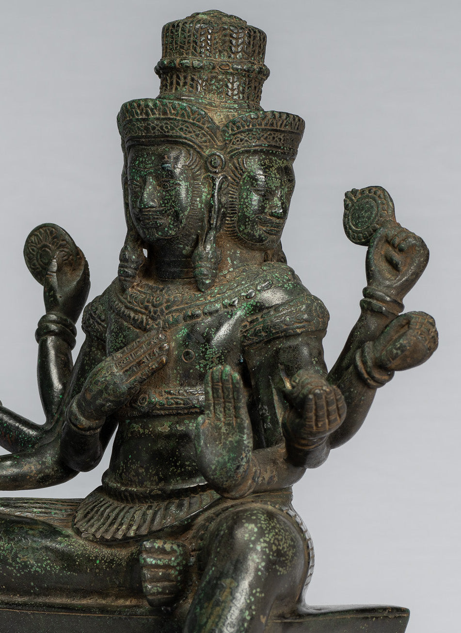 Brahma Statue-Antique Khmer Style Bronze 8 Arm Bayon Brahma-Hindu God Creation-35cm/14 "