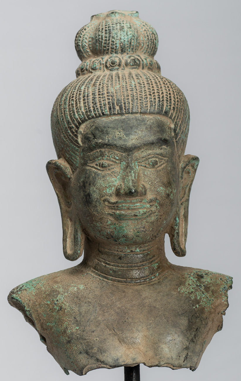 Antique Khmer Style Bronze Vishnu Torso Statue - Protector & Preserver -27cm/11"