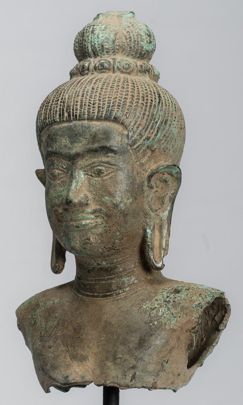 Antique Khmer Style Bronze Vishnu Torso Statue - Protector & Preserver -27cm/11"