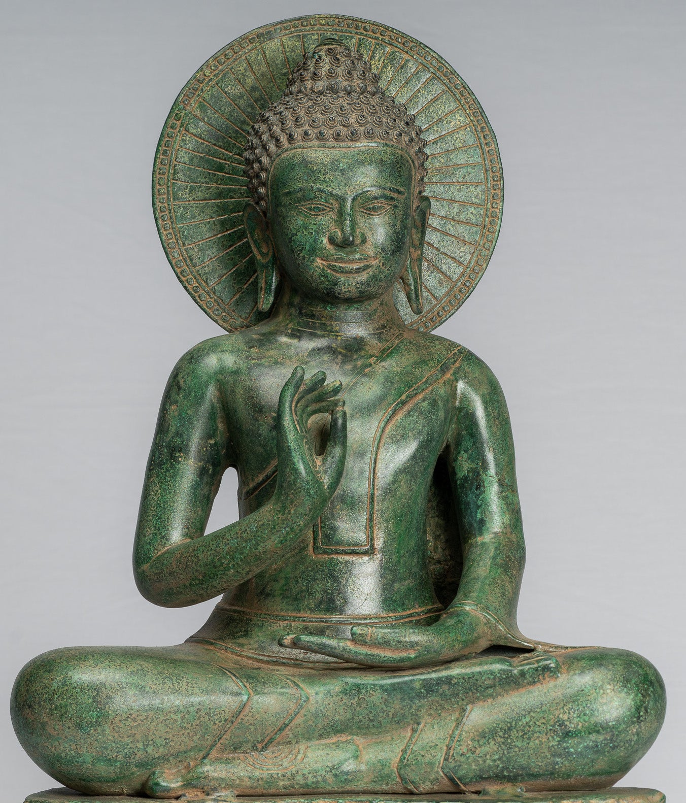 Estatua de Buda - Estatua de bronce de bronce antiguo de estilo jemer dharmachakra enseñando mudra - 47cm/19 "