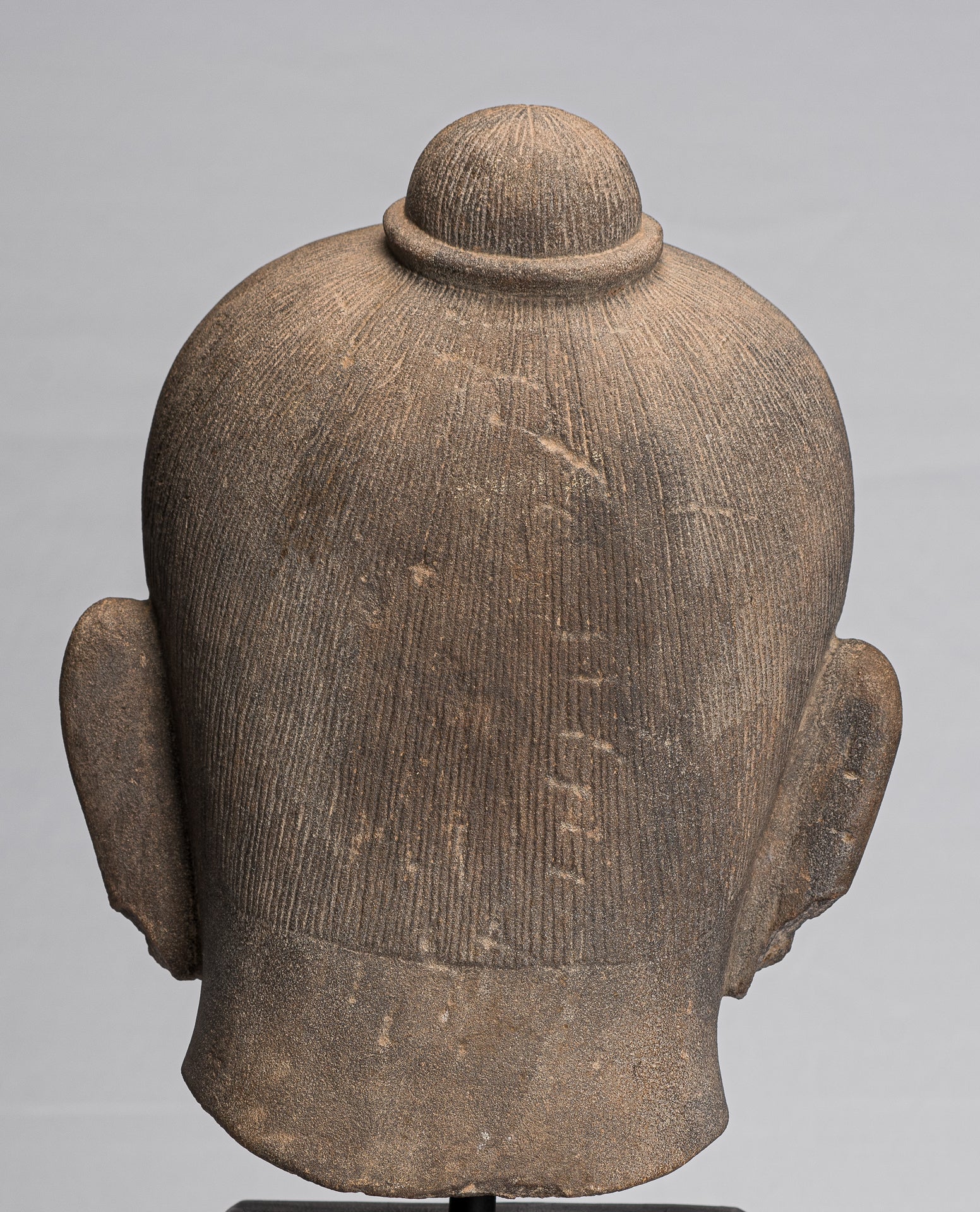 Jayavarman Statue - Antique Khmer Style Mounted Stone Jayavarman VII Head Statue - 38cm/15"