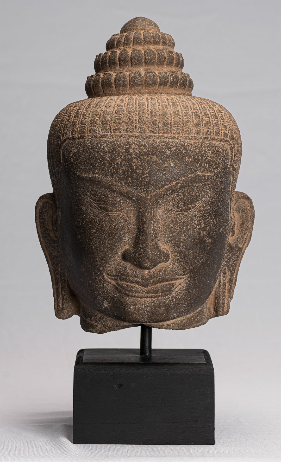 Statue Buddha - Antique Khmer in stile Stone Monte Bayon Buddha Head Statue - 42cm/17 "