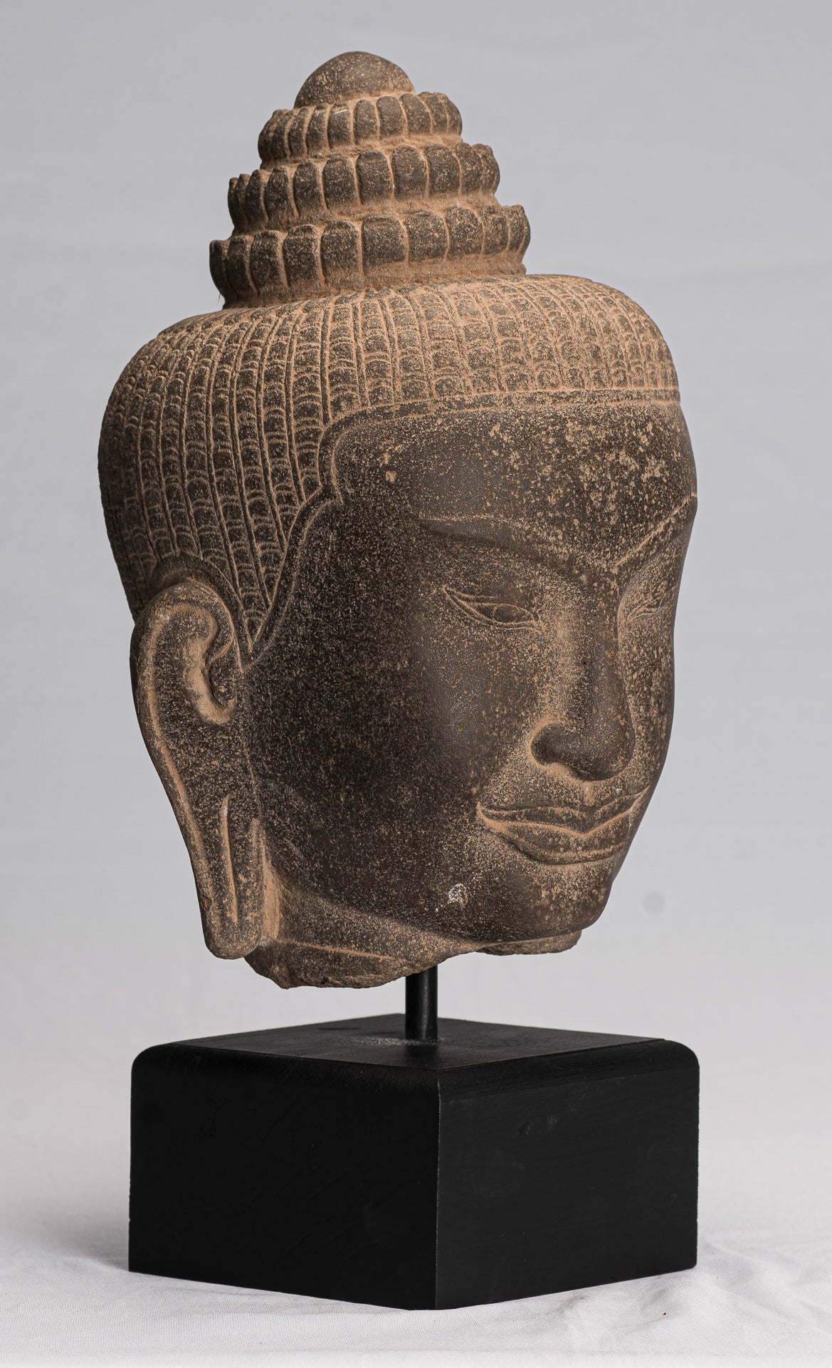 Statue Buddha - Antique Khmer in stile Stone Monte Bayon Buddha Head Statue - 42cm/17 "