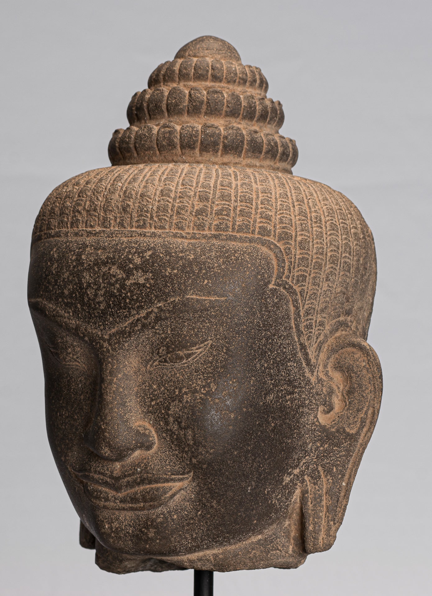 Statue Buddha - Antique Khmer in stile Stone Monte Bayon Buddha Head Statue - 42cm/17 "