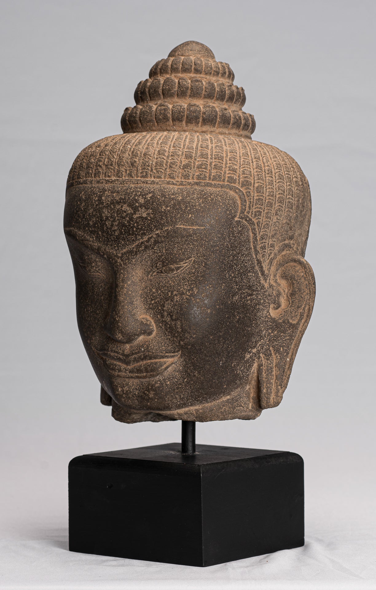 Statue Buddha - Antique Khmer in stile Stone Monte Bayon Buddha Head Statue - 42cm/17 "