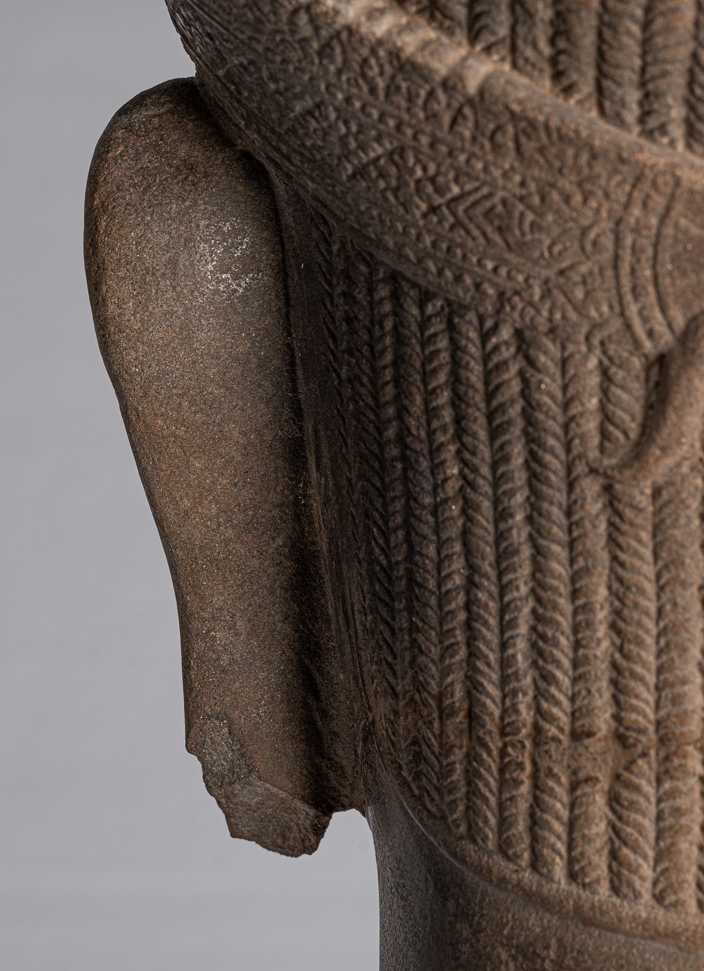 Vishnu Statue-Antique Banteay Srei Style Stone Mounted Khmer Vishnu Head-57cm/23 "