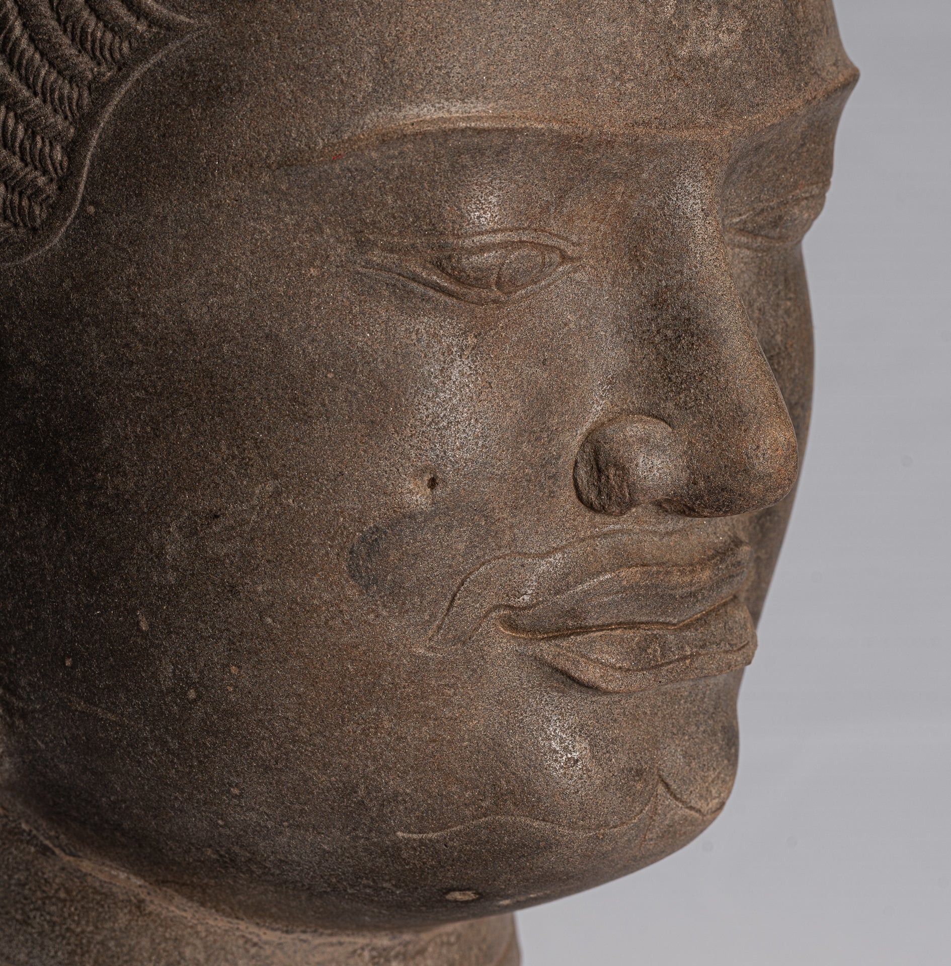 Vishnu Statue-Antique Banteay Srei Style Stone Mounted Khmer Vishnu Head-57cm/23 "