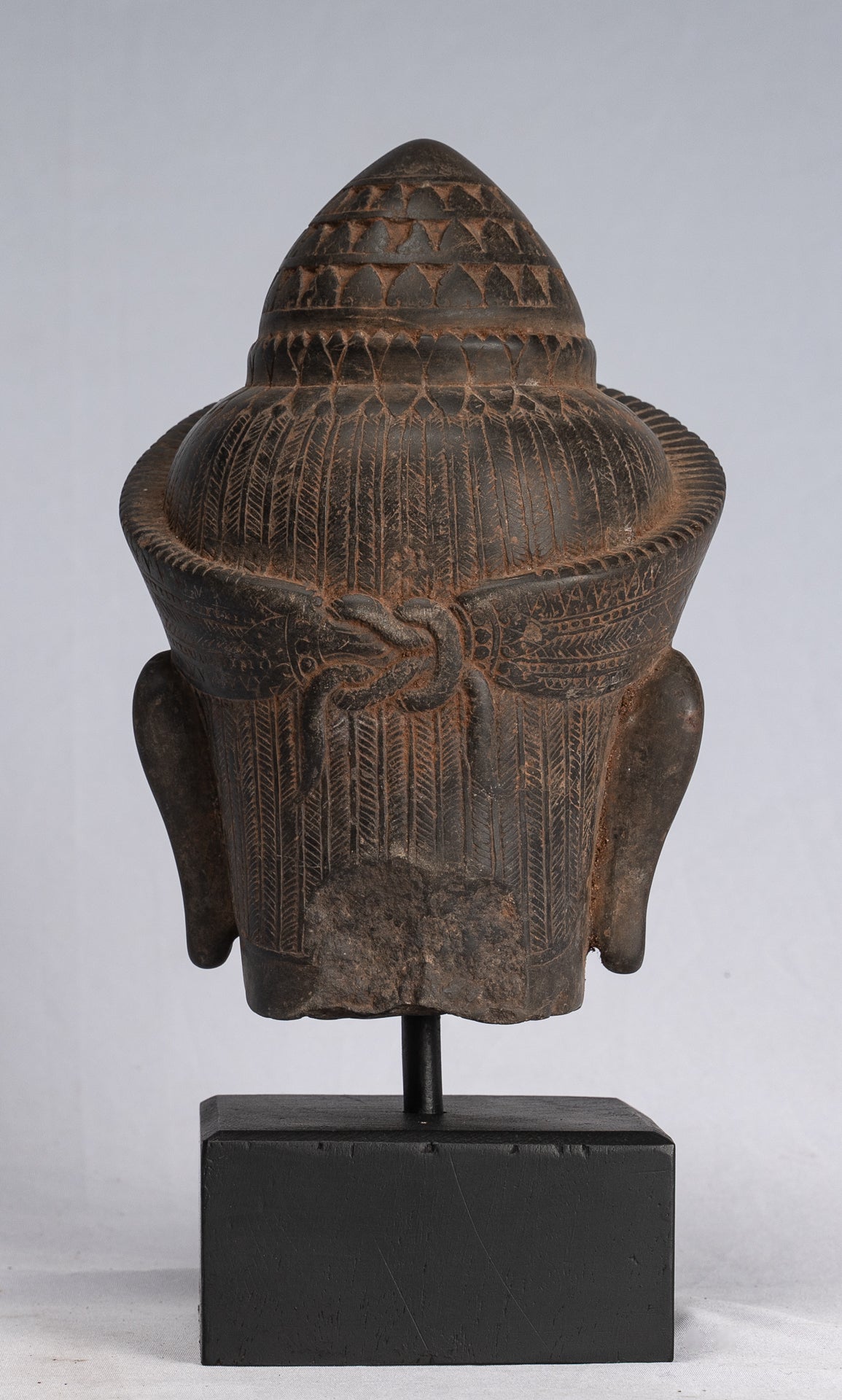 Statue Buddha - Antique Banteay Srei Stone Stone Monted Khmer Buddha Head - 24 cm / 10 "