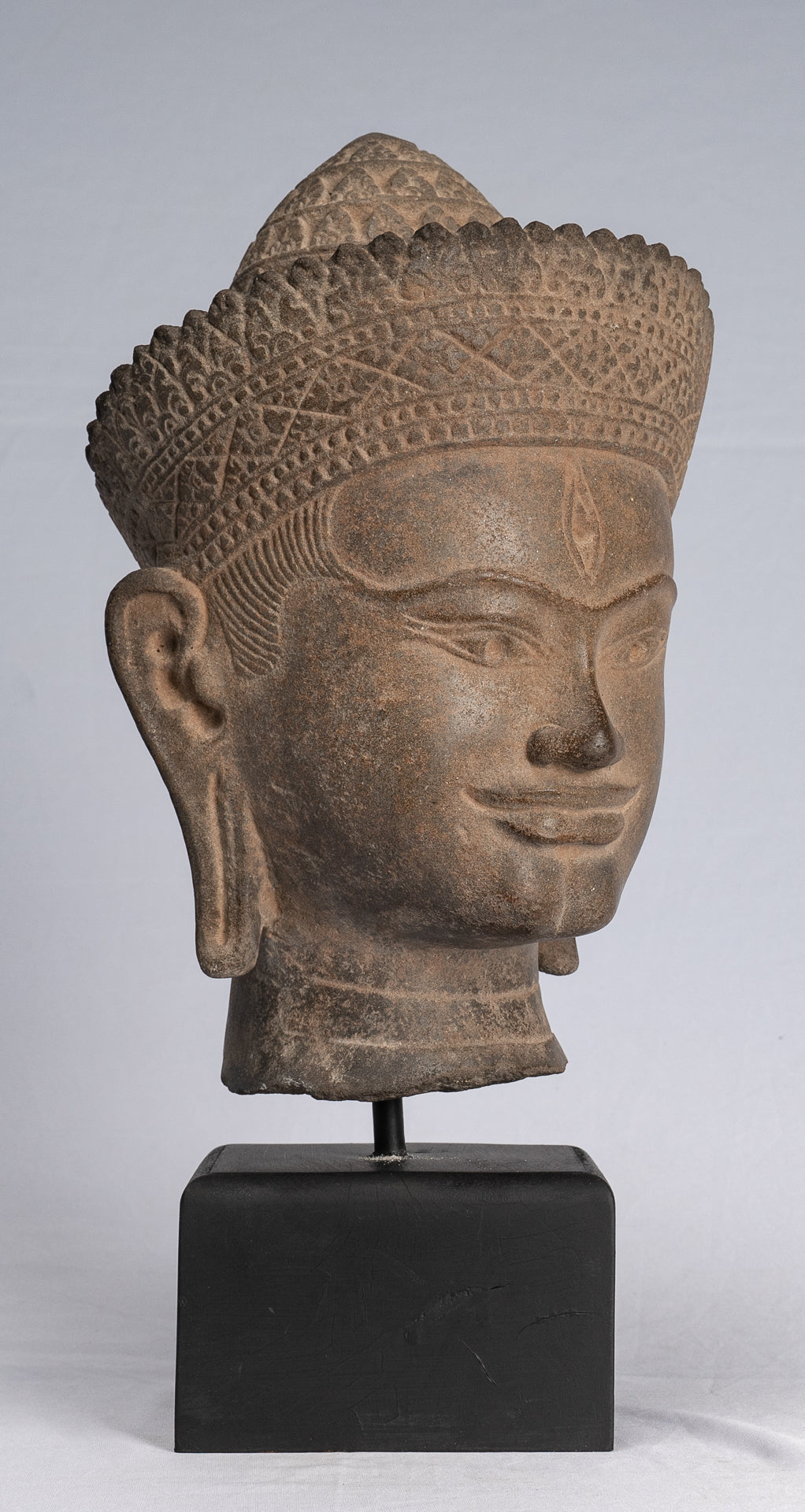 Buddha Statue-Antike Angkor Wat Style Stone Mounted Khmer Buddha Kopf-39cm/16 "