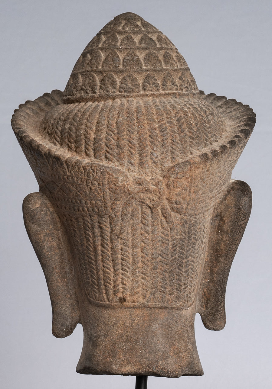 Buddha Statue-Antike Angkor Wat Style Stone Mounted Khmer Buddha Kopf-39cm/16 "