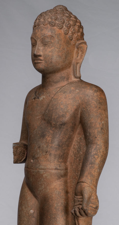 Statue de Bouddha – Statue de Bouddha Dvaravati en pierre debout de style thaïlandais antique – 100 cm de haut