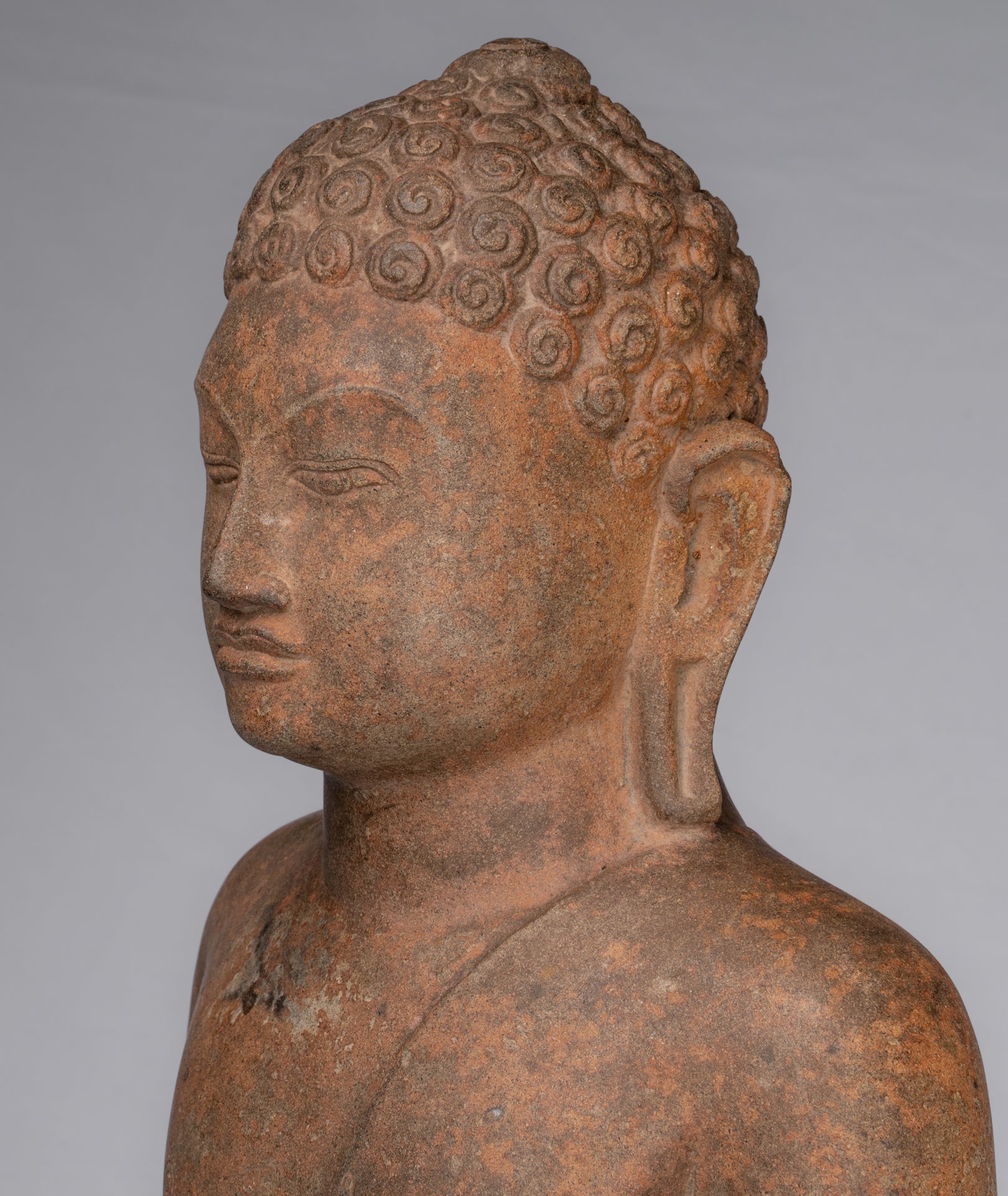 Statue de Bouddha – Statue de Bouddha Dvaravati en pierre debout de style thaïlandais antique – 100 cm de haut