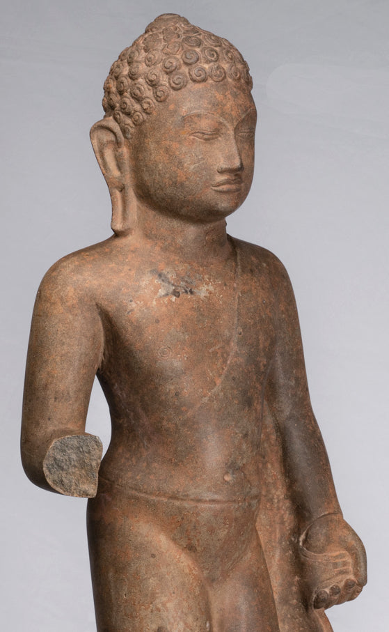 Statue de Bouddha – Statue de Bouddha Dvaravati en pierre debout de style thaïlandais antique – 100 cm de haut