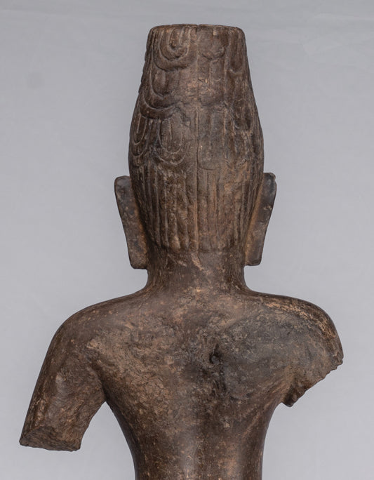 Ardhanarishvara Statue - Antique Phnom Da Style Khmer Sandstone Standing Shiva Parvati Statue - 88cm/35"