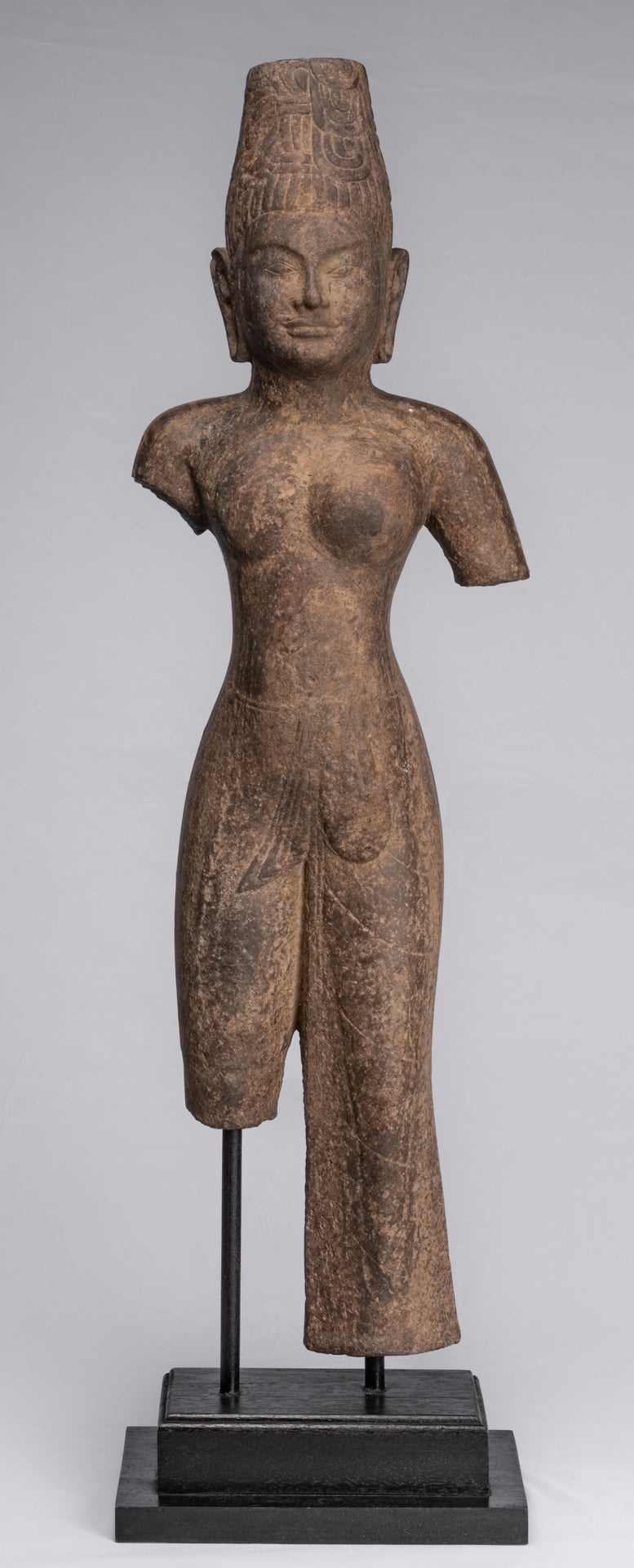 Ardhanarishvara Statue - Antique Phnom Da Style Khmer Sandstone Standing Shiva Parvati Statue - 88cm/35"