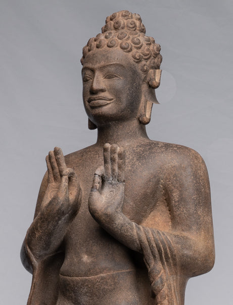 Buddha Statue - Antique Thai Style Standing Stone Dvaravati Buddha Statue - 102cm/41" Tall