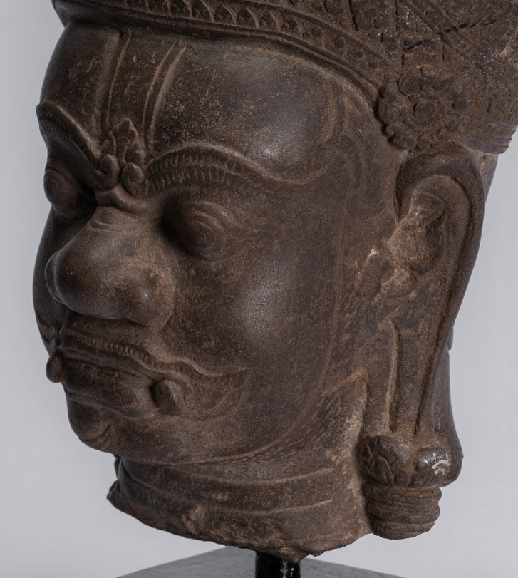 Wächterstatue – antiker Khmer-Stein, Angkor Wat-Stil, Yaksha-Tempelwächter – 37 cm.