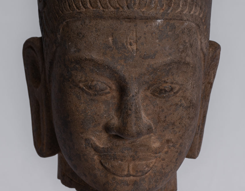 Statue Harihara - Antique Phnom Da Style Hari Hari o Vishnu & Shiva Head - 31cm/12 "