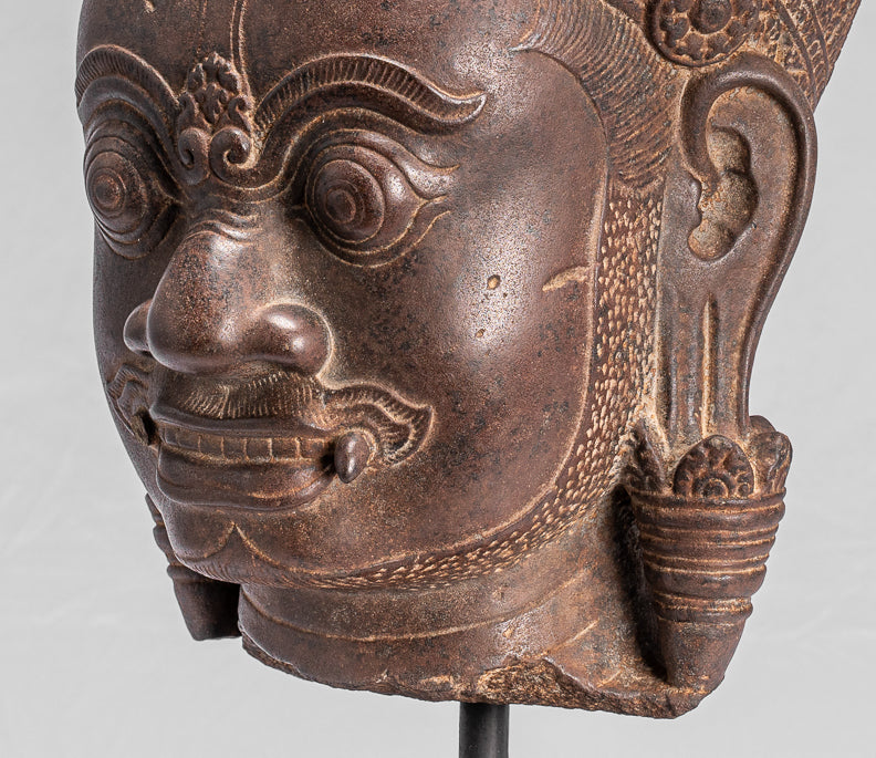 Statua del Guardian - Antique Khmer Stone Angkor Wat Style Yaksha Temple Guardian - 57 cm / 23 "