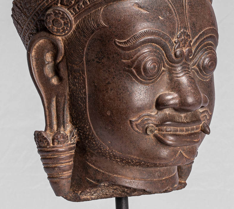 Statua del Guardian - Antique Khmer Stone Angkor Wat Style Yaksha Temple Guardian - 57 cm / 23 "