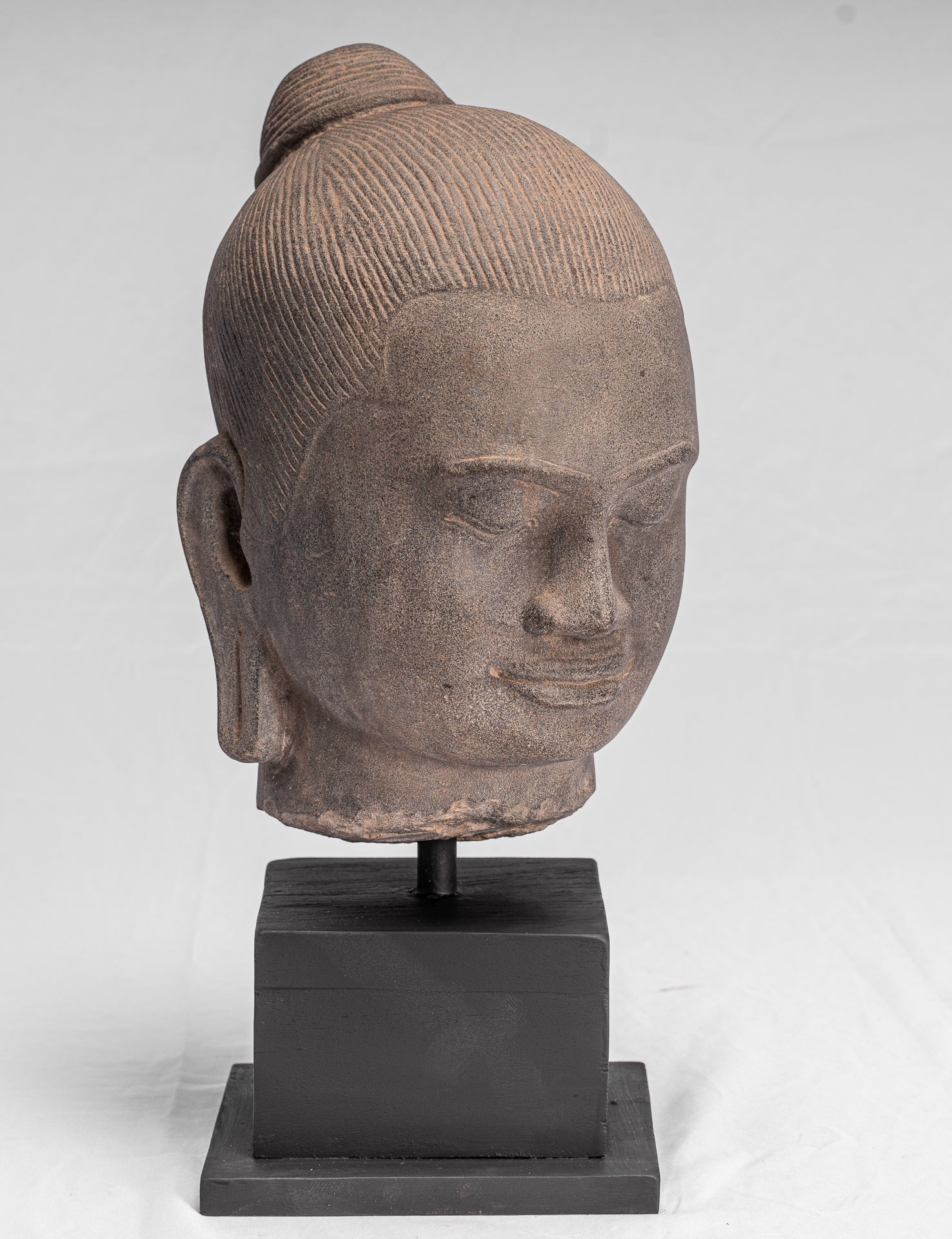 Jayavarman Statue-Antique Khmer Style Mounted Stone Jayavarman VII Head Statue-40cm/16 "