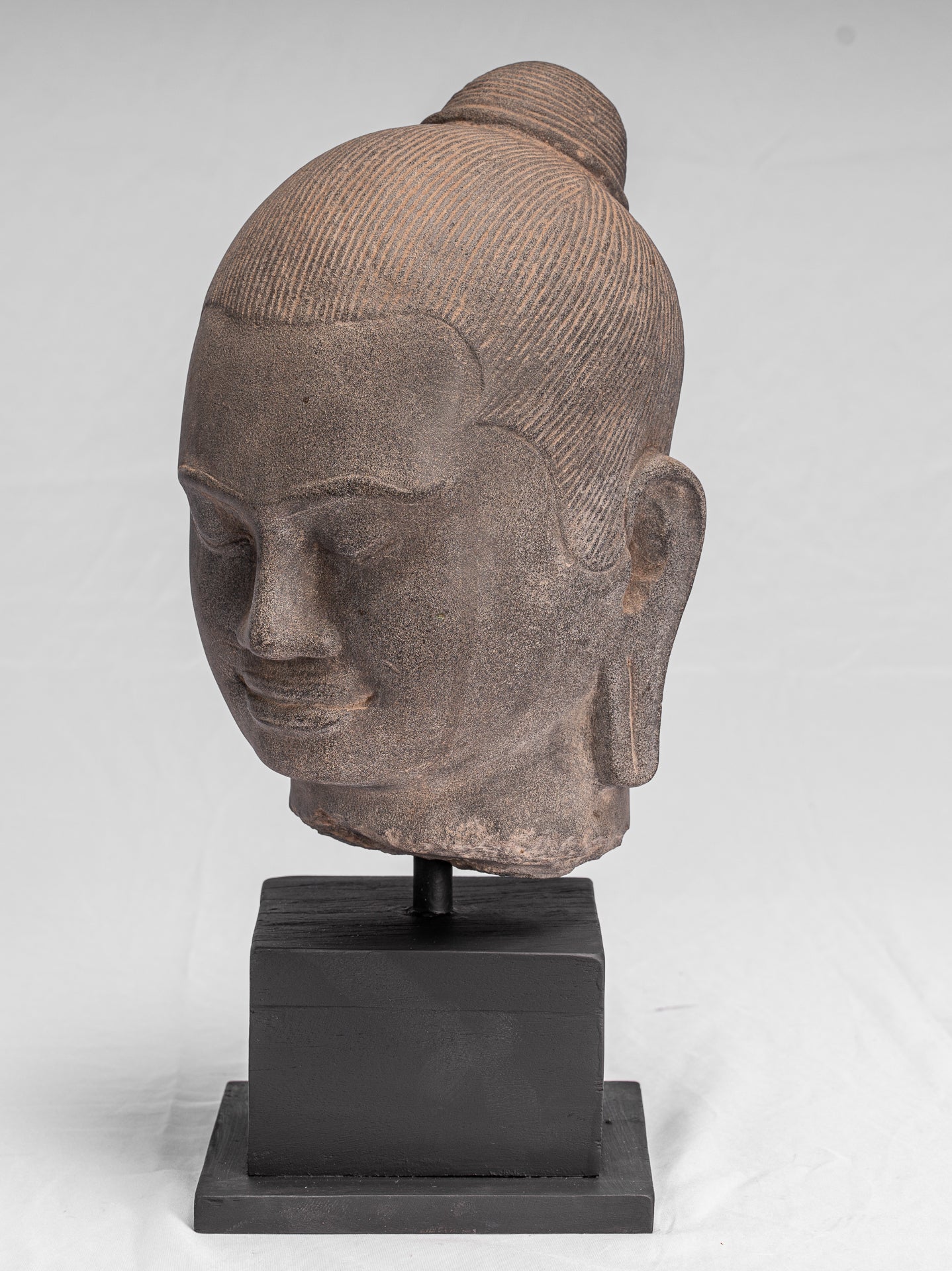 Jayavarman Statue-Antique Khmer Style Mounted Stone Jayavarman VII Head Statue-40cm/16 "