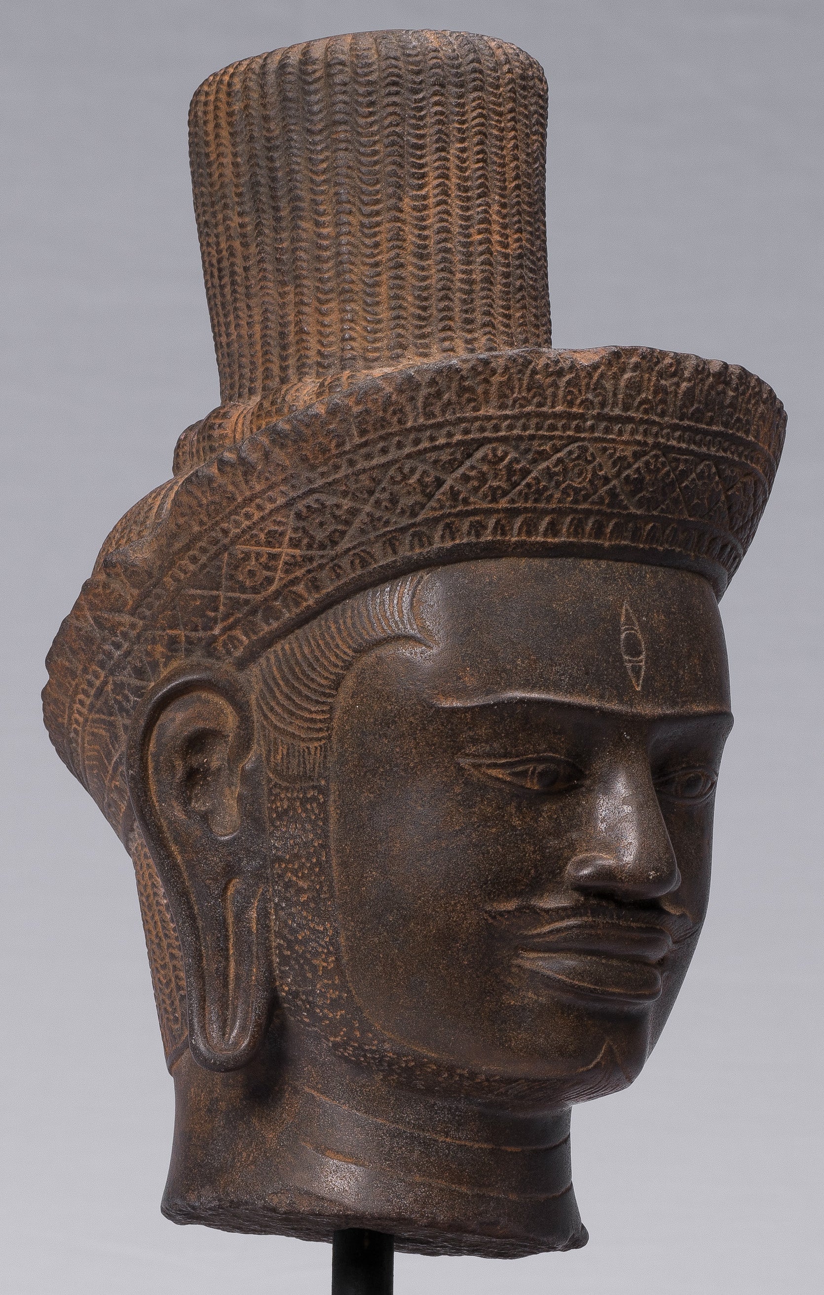 Estatua de Shiva - Estatua de cabeza de Stone Shiva de Khmer Stone de Khmer Stone - The Destroyer - 42cm/17 "