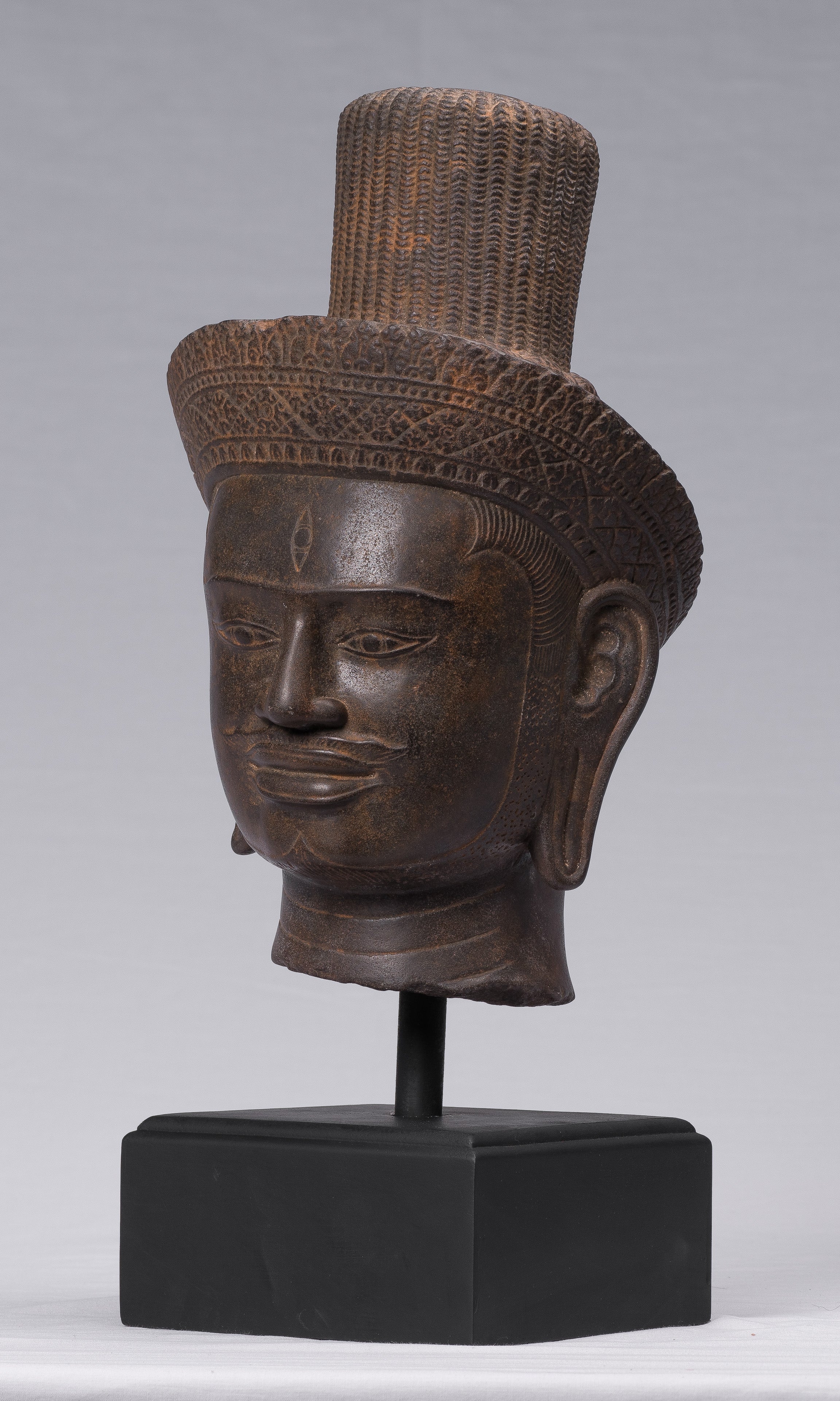 Estatua de Shiva - Estatua de cabeza de Stone Shiva de Khmer Stone de Khmer Stone - The Destroyer - 42cm/17 "