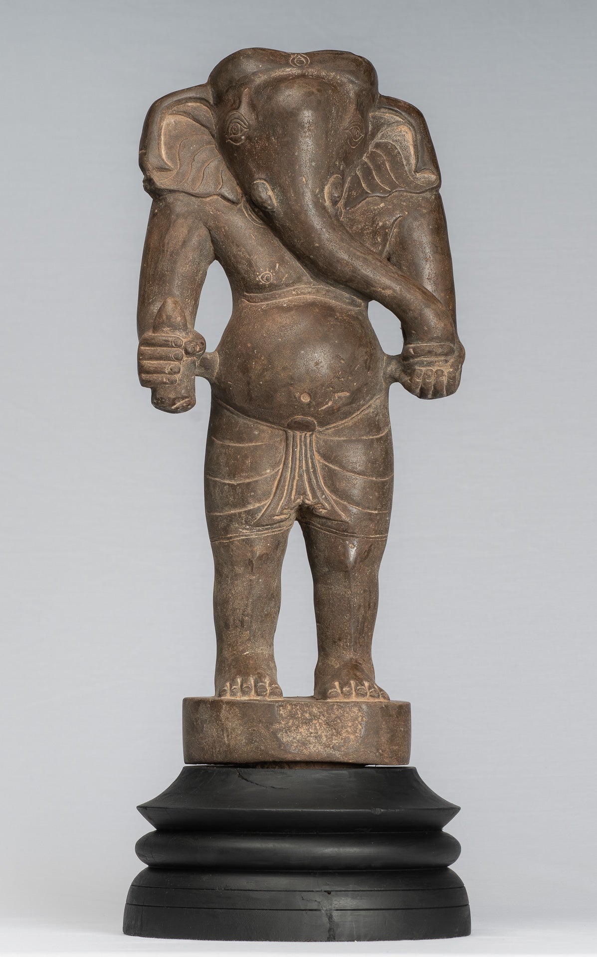 Ganesha Statue - Antique Vietnamese Style Stone Cham Mounted Ganesha Torso Statue - 64cm/26"