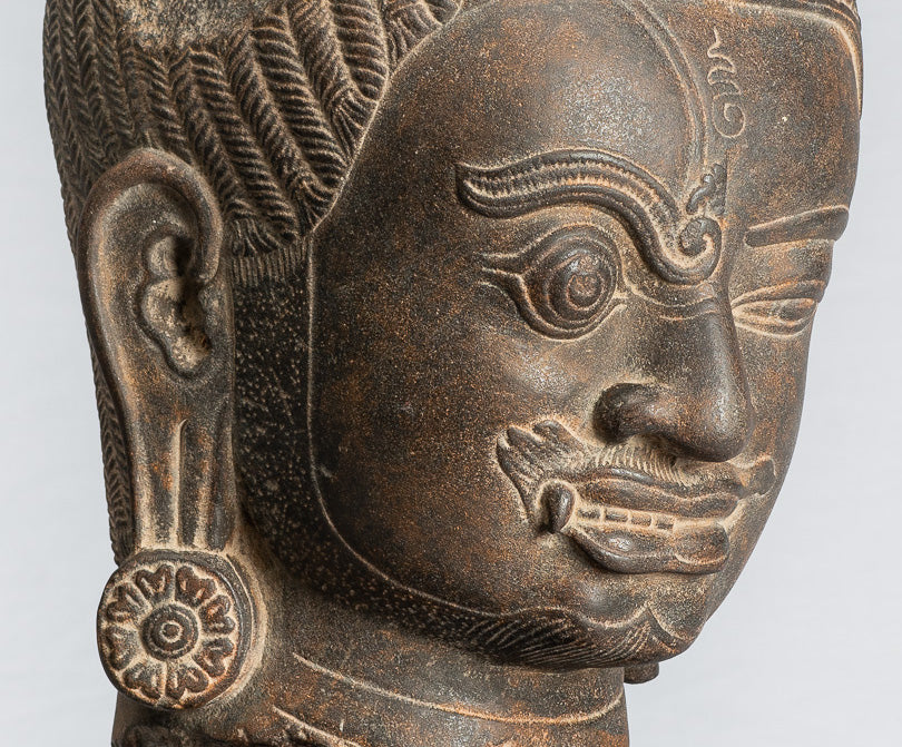 Shiva Statue-Antique Khmer Style Black Stone Yaksha & Yakshaswaroop Shiva Head-47cm/19 "